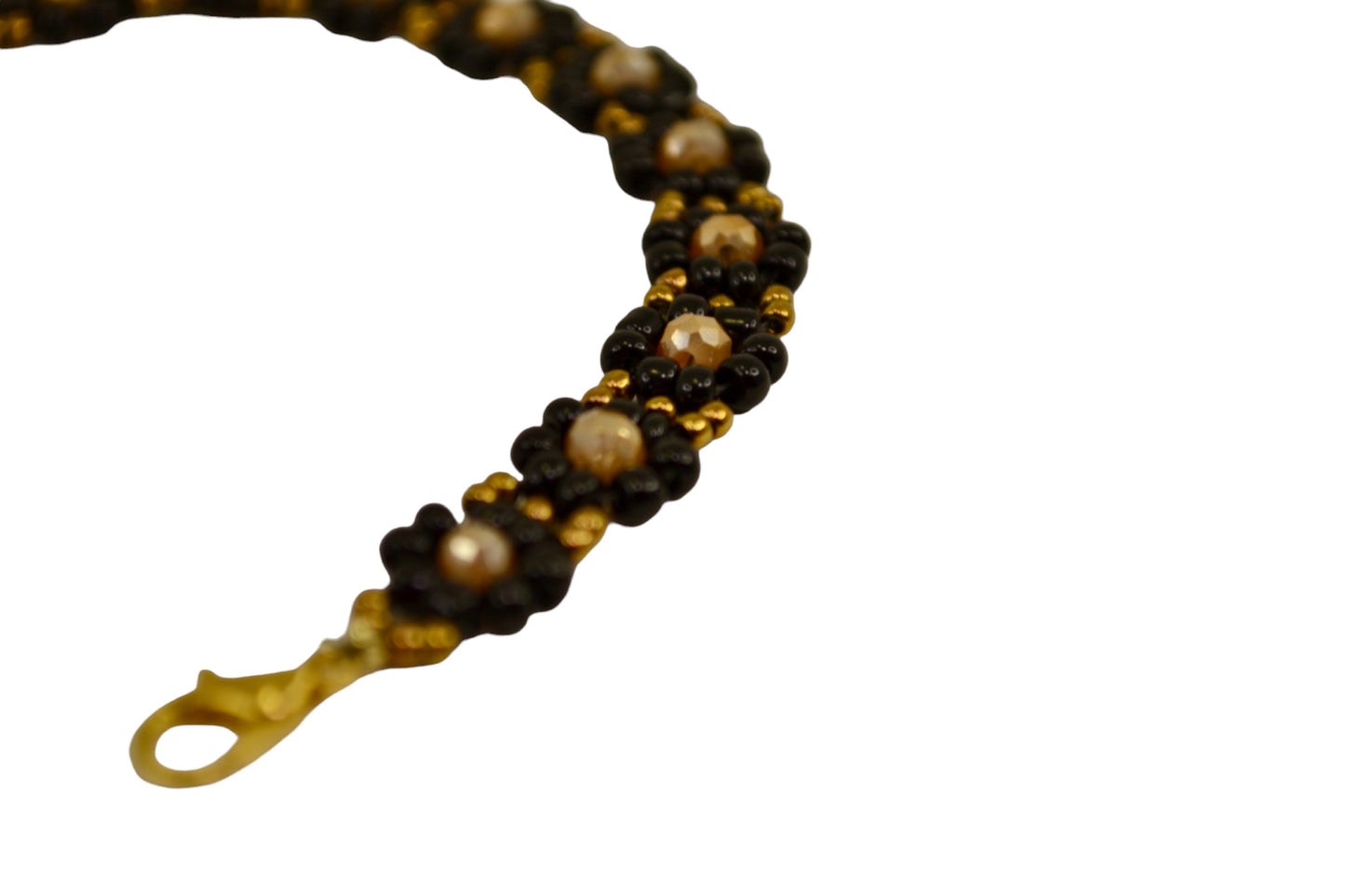 Daisy Bracelet, Black / Beige glass bead 3mm. Light and adjustable