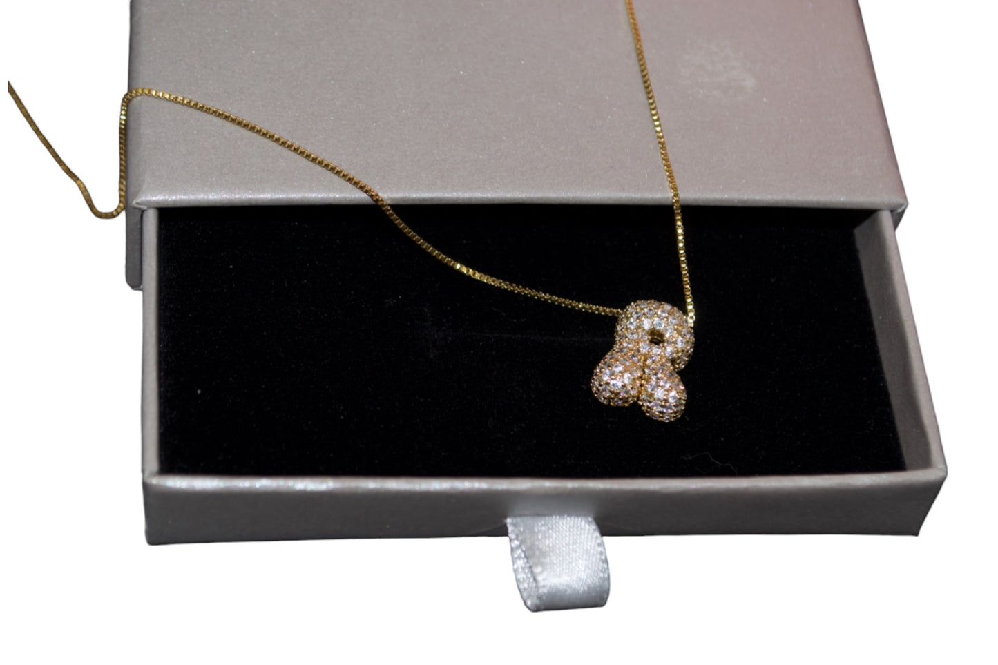 Bubble Letter Necklace with Pave Zirconia Detailing - Customizable Initial - Gold/Silver Color. Gift. layer friendly option