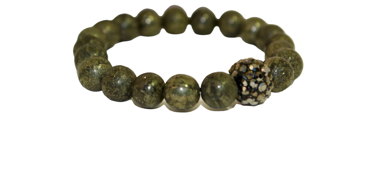 1. Cuentas de pirita genuinas. Pulsera elástica de alta calidad con cuentas de bola de discoteca, el cristal curativo de abundancia más vendido. Por Gigi