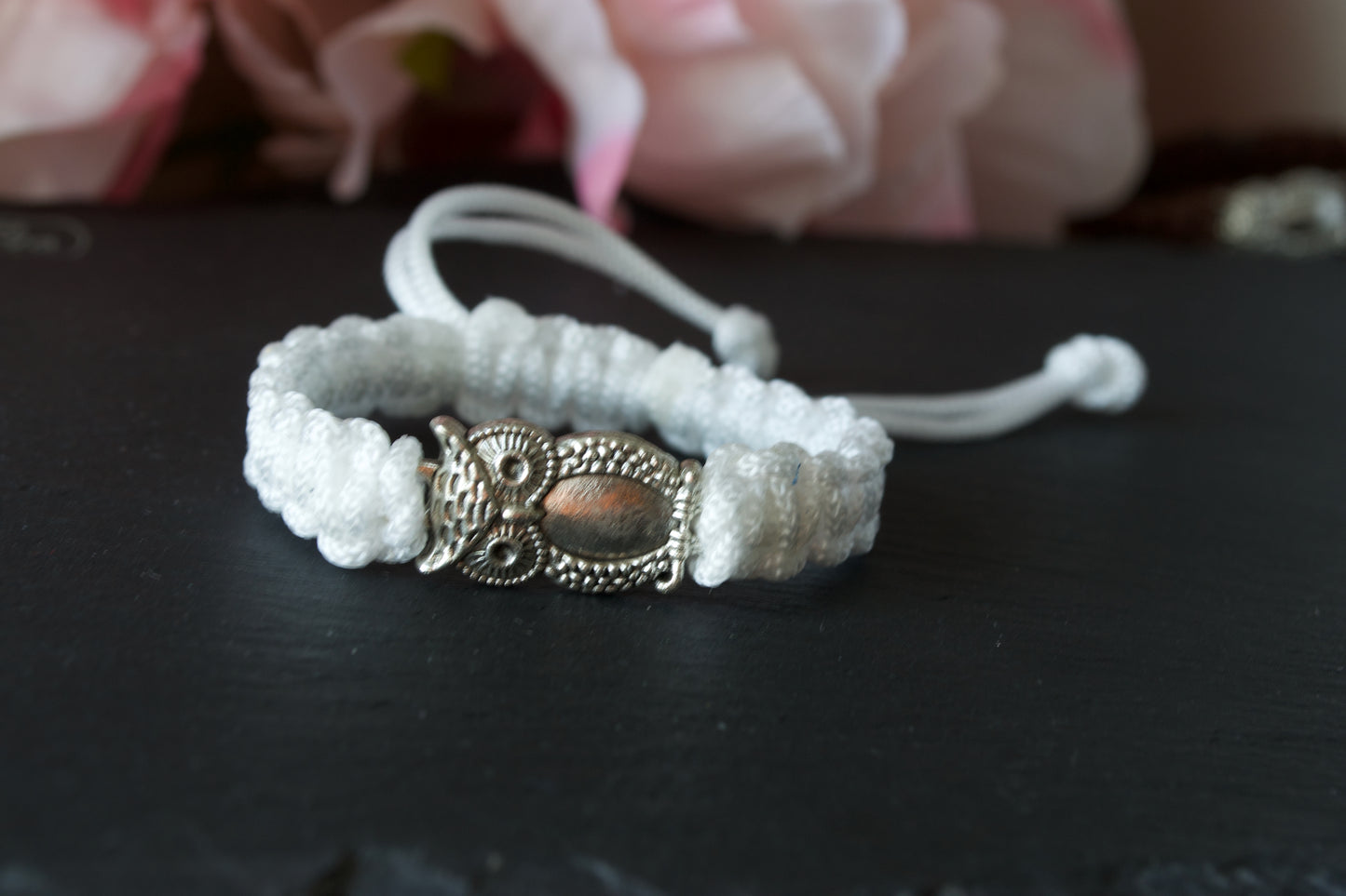 Macrame Bracelet, Owl Charm. Friendship Accessories. Gift for friends. Choice of Various Colours. Wisdom Owl Jewelry Charm.