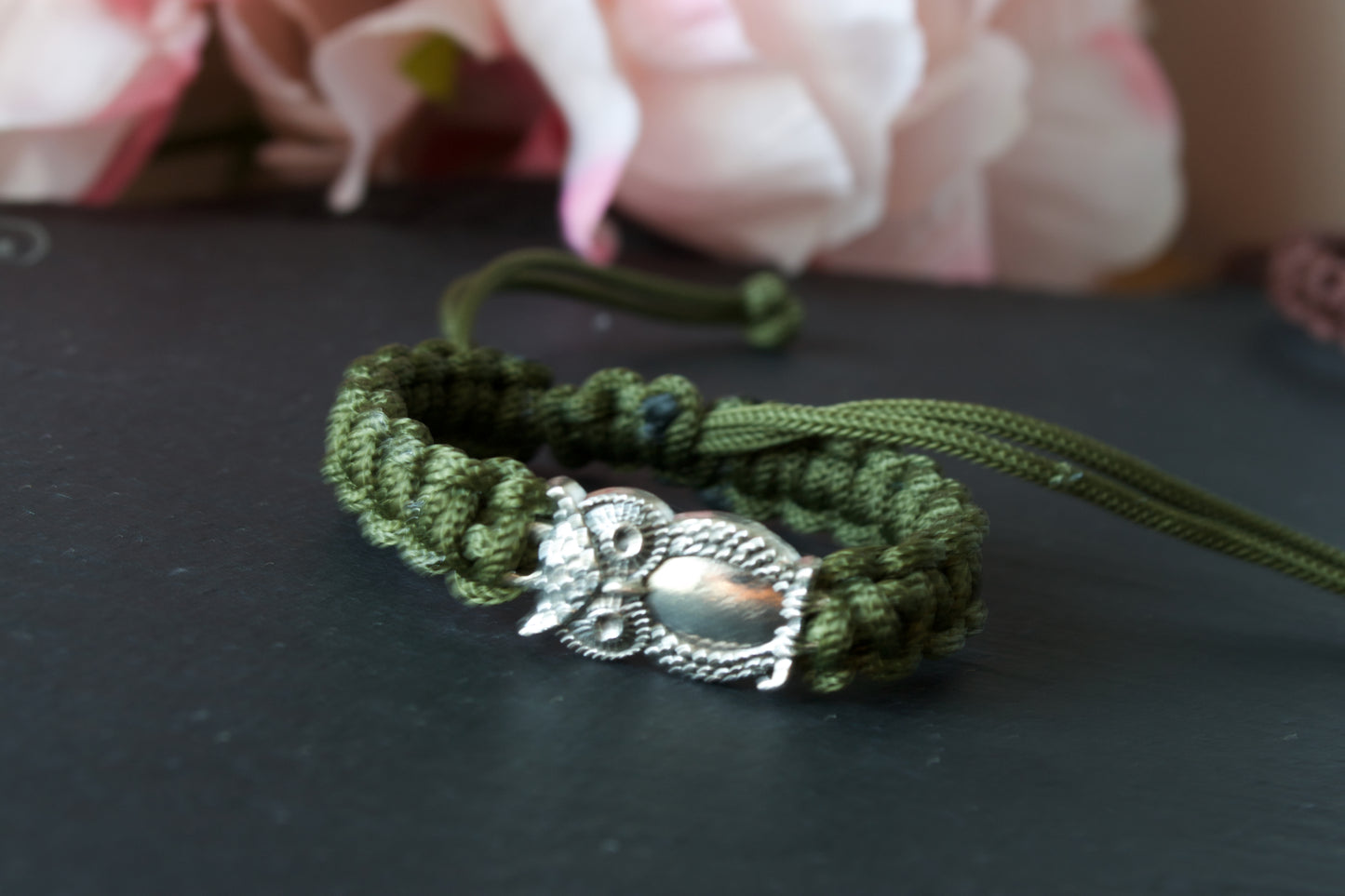 Macrame Bracelet, Owl Charm. Friendship Accessories. Gift for friends. Choice of Various Colours. Wisdom Owl Jewelry Charm.