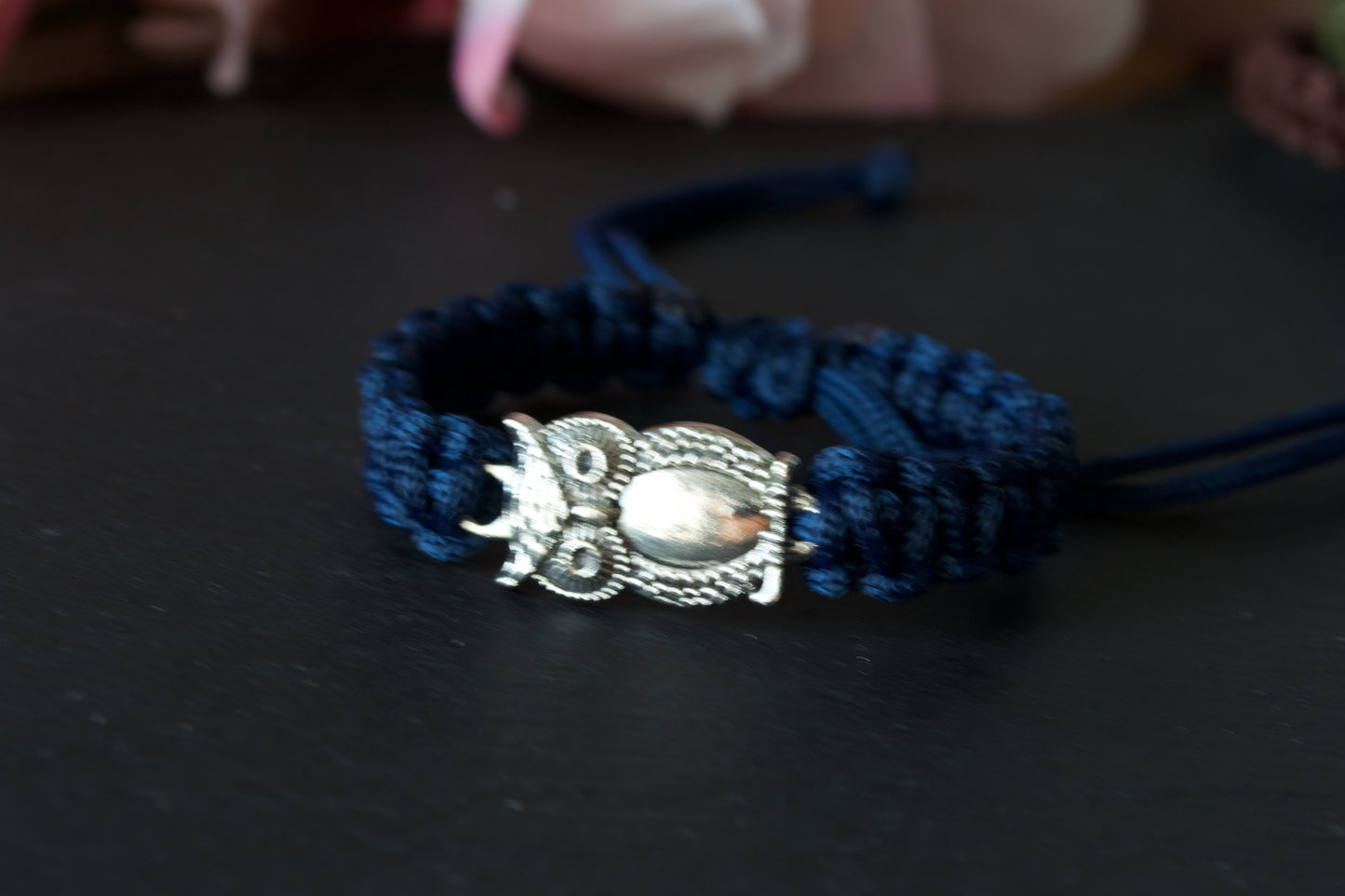 Macrame Bracelet, Owl Charm. Friendship Accessories. Gift for friends. Choice of Various Colours. Wisdom Owl Jewelry Charm.