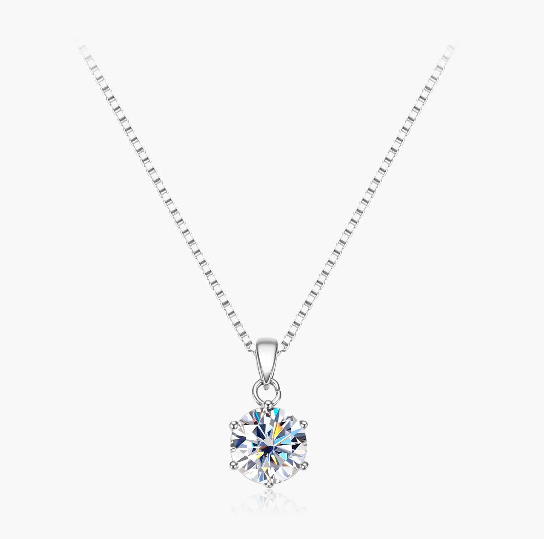 Moissanite Diamond Pendant Necklace 1 & 2 Carat Dazzling , 925 Sterling Silver, D Colour VVSI Clarity, genuine stone, certificate included.