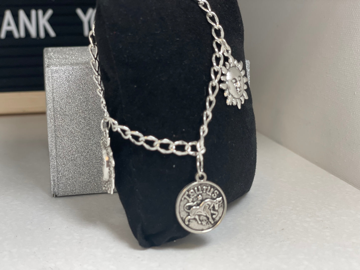 Zodiac-inspired Silver Tone Chain Bracelet with charms - Personalized and Stylish with Toggle Clasp. Great Birthday gift, by Gigi's
