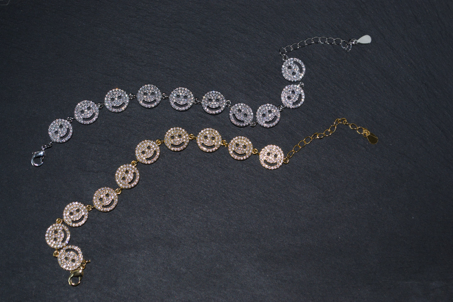 Happy Vibes. Smiley Face, Gold-Plated, Silver Bracelet, Features Cubic Zirconia Detailing. Positive Vibes. 2024 Summer Must-Have Trend. Adjustable, Fashionista