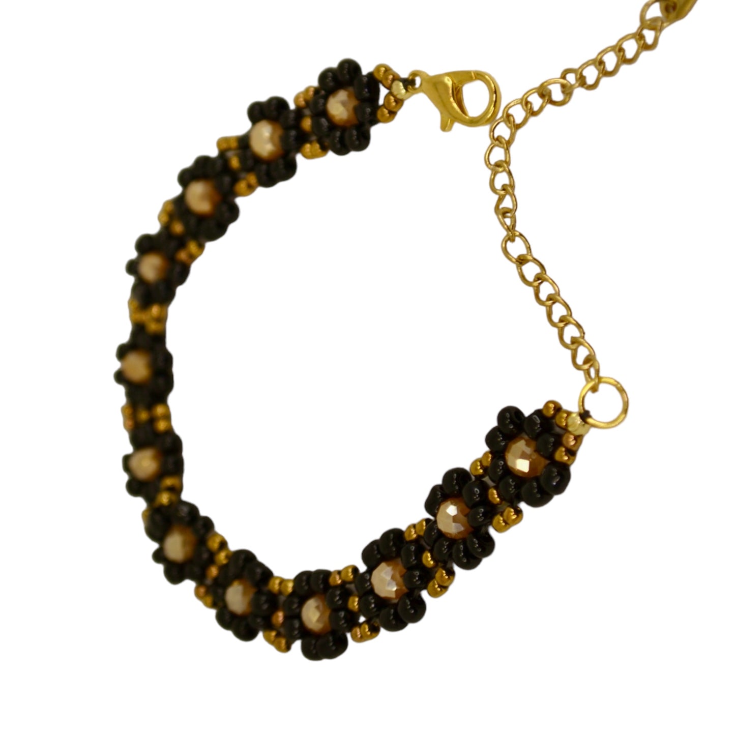 Daisy Bracelet, Black / Beige glass bead 3mm. Light and adjustable