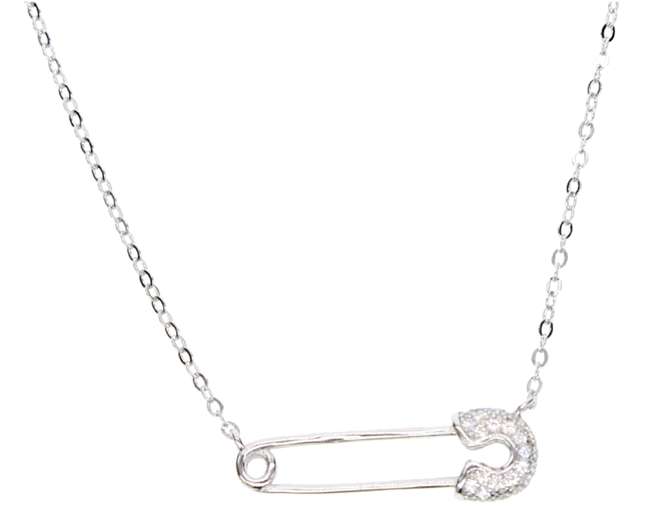 Safety Pin CZ Bracelet Necklace Set. 925 Sterling Silver - Delicate Design for Women and Girls. Gift for her. Everyday Jewelry