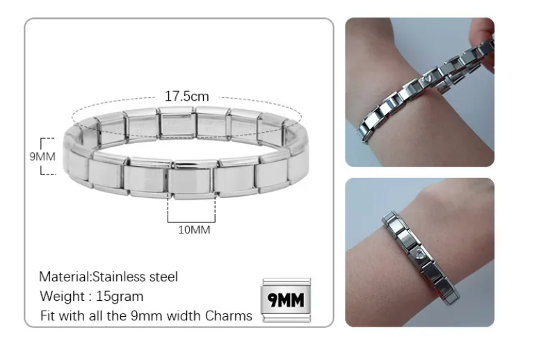 Charm Bracelet - 9mm spacers. 100% stainless steel