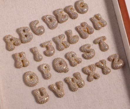 Bubble Letter Necklace with Pave Zirconia Detailing - Customizable Initial - Gold/Silver Color. Gift. layer friendly option
