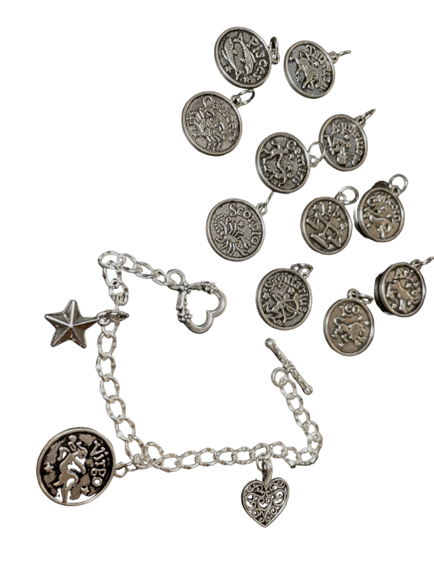 Zodiac-inspired Silver Tone Chain Bracelet with charms - Personalized and Stylish with Toggle Clasp. Great Birthday gift, by Gigi's