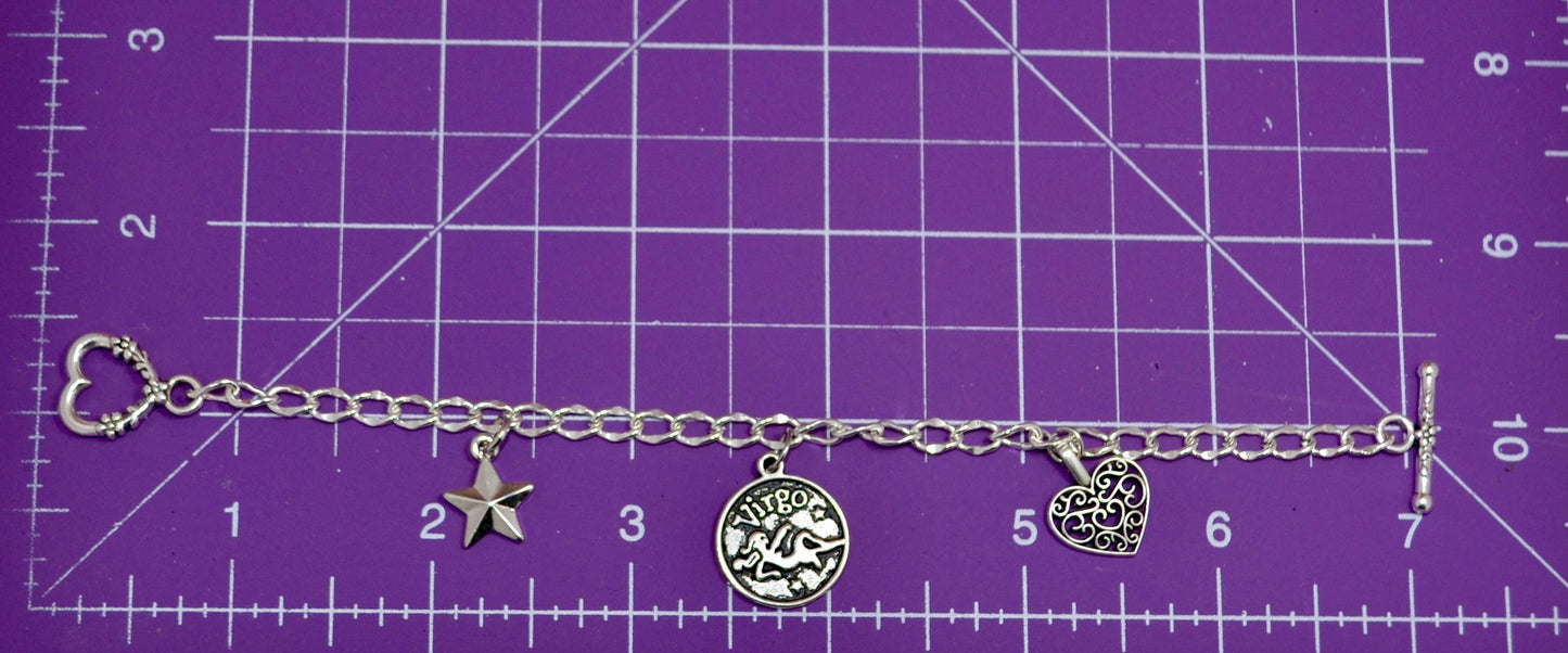 Zodiac-inspired Silver Tone Chain Bracelet with charms - Personalized and Stylish with Toggle Clasp. Great Birthday gift, by Gigi's