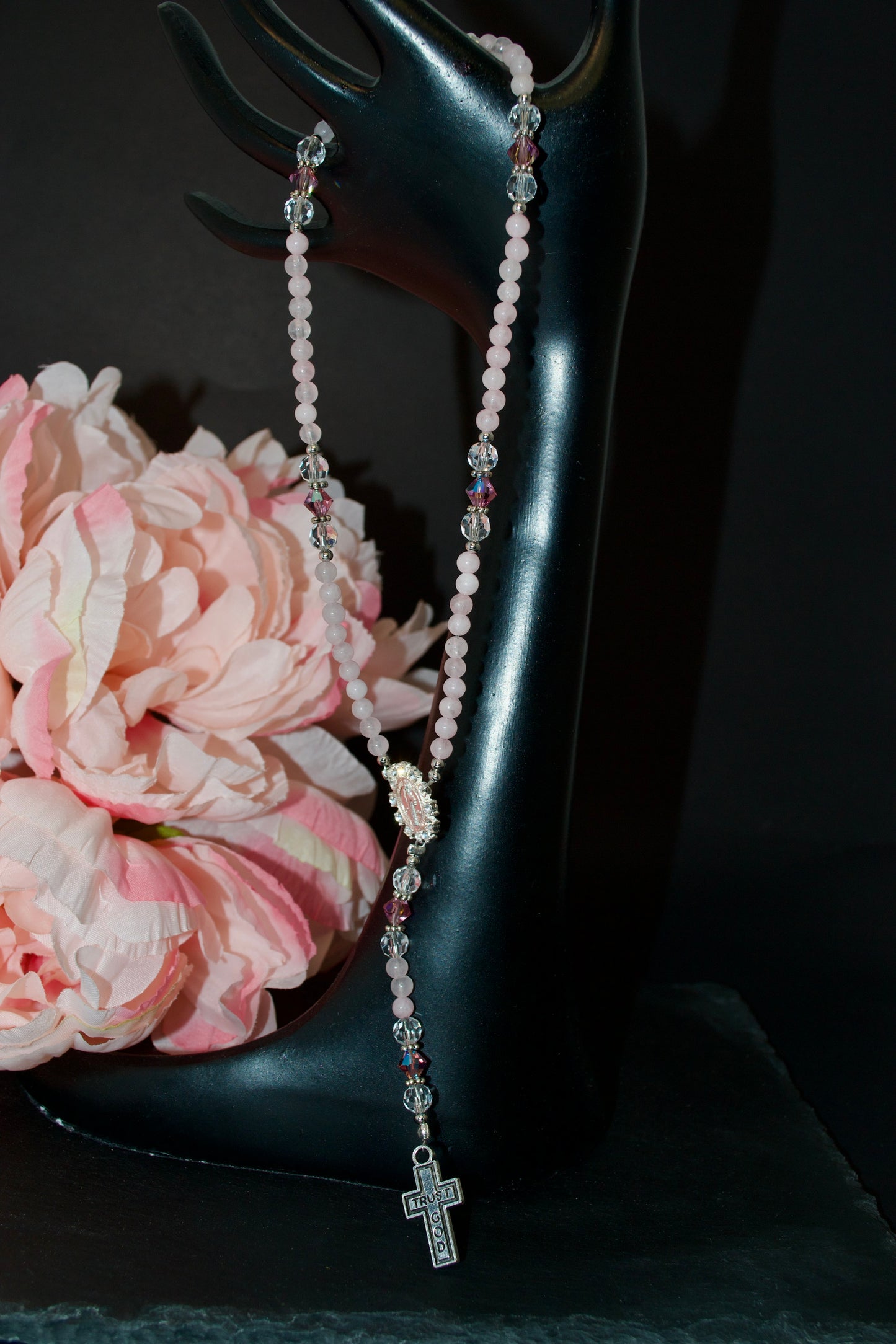 Rosary Charm for Rearview Mirror in your Car. Lobster Clasp, fits standard size mirrors