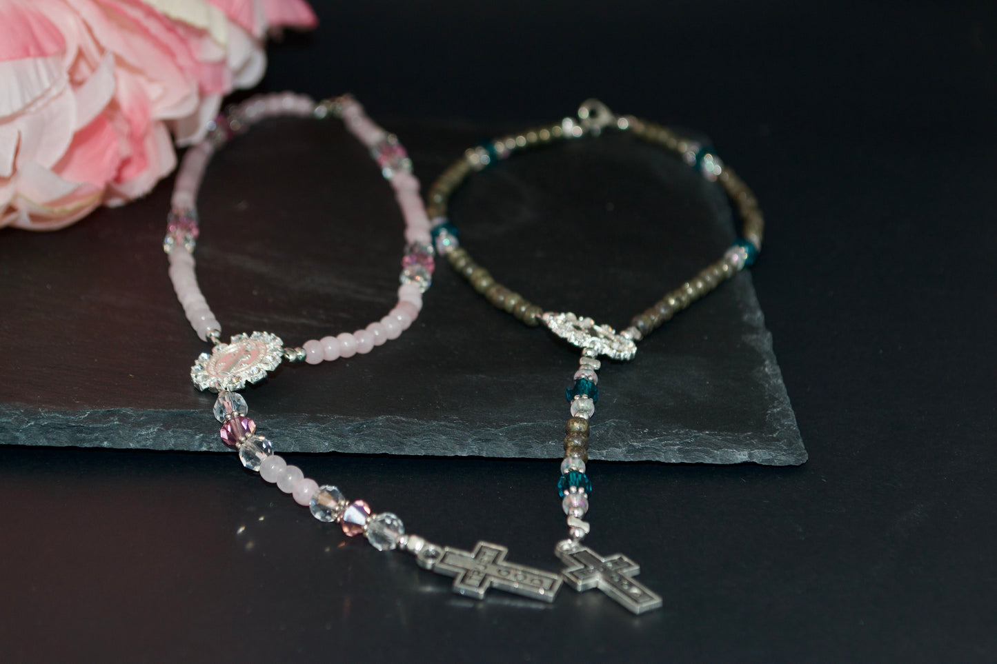 Rosary Charm for Rearview Mirror in your Car. Lobster Clasp, fits standard size mirrors