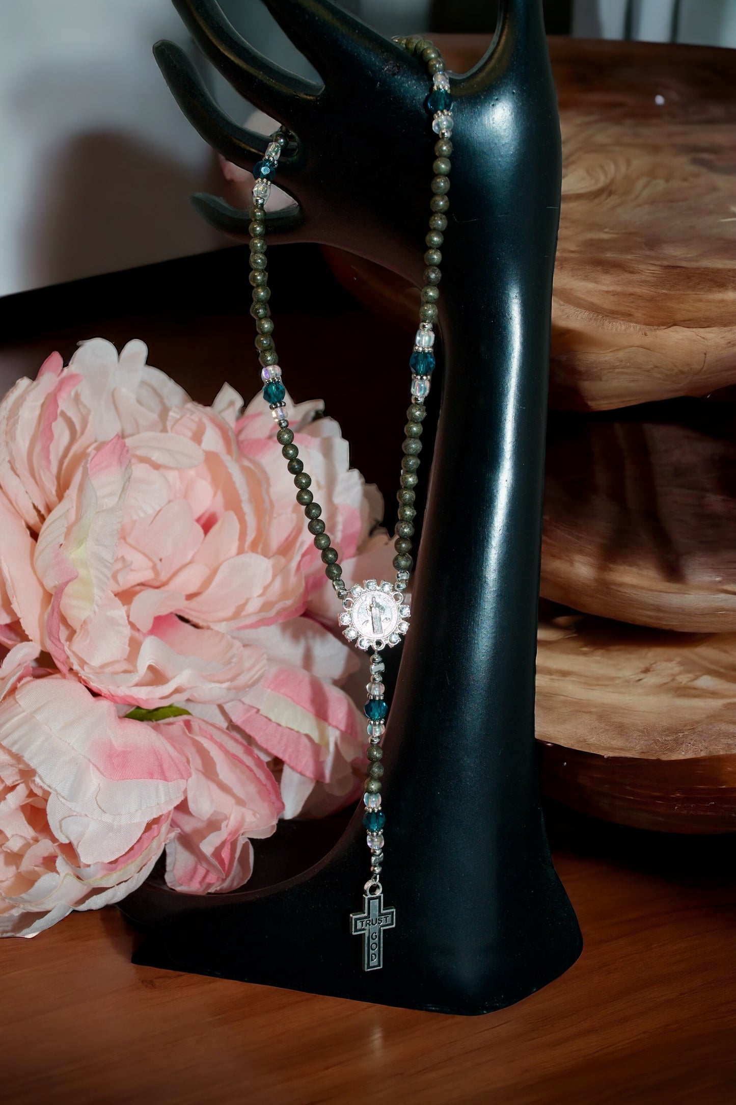 Rosary Charm for Rearview Mirror in your Car. Lobster Clasp, fits standard size mirrors