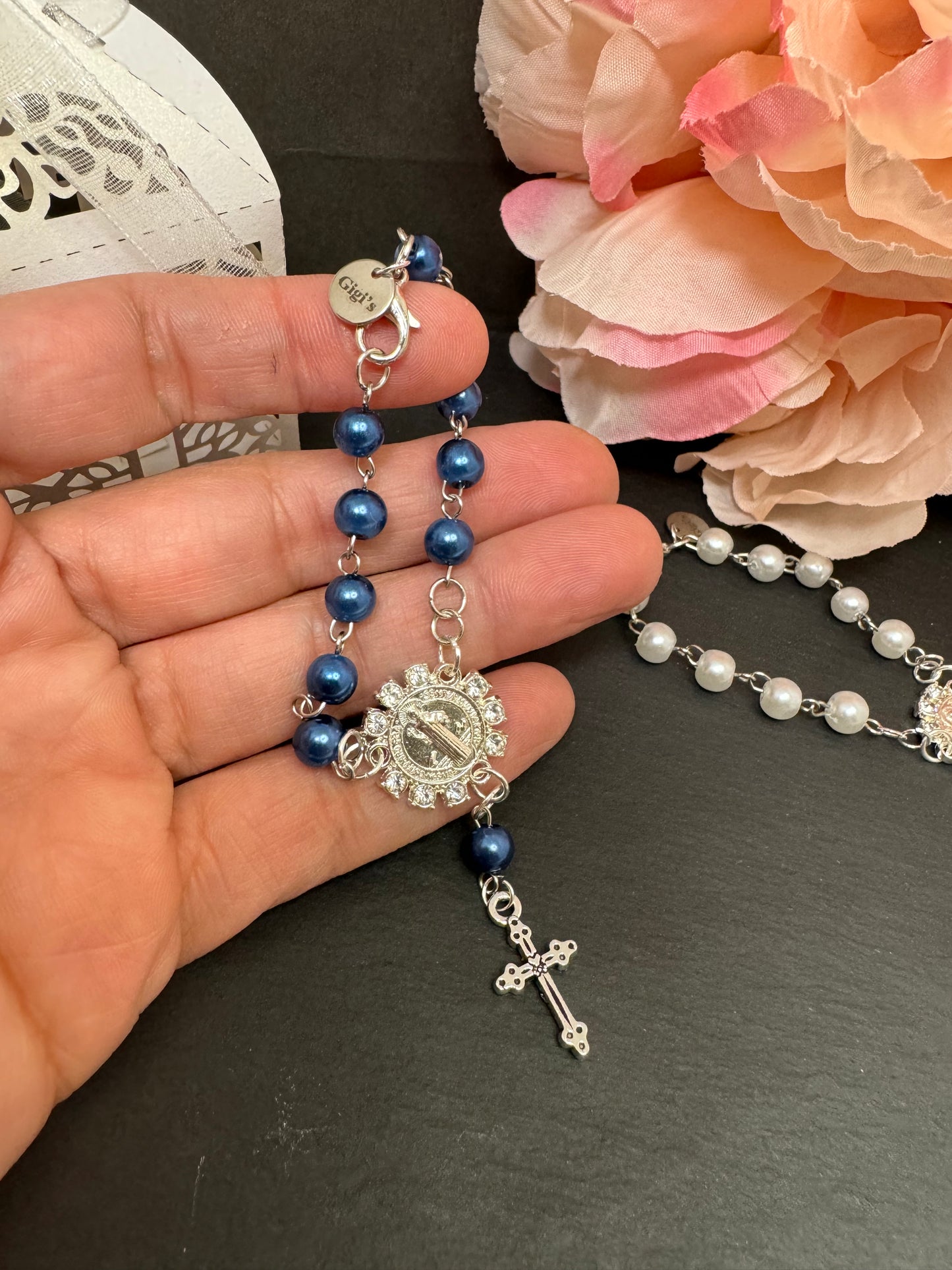 Pearl Rosaries with clasp. Small Size, Great for Baptisms, Communion, Wedding Favours. Pearl decades. Sets of 10, ships with gift box and organza bag.