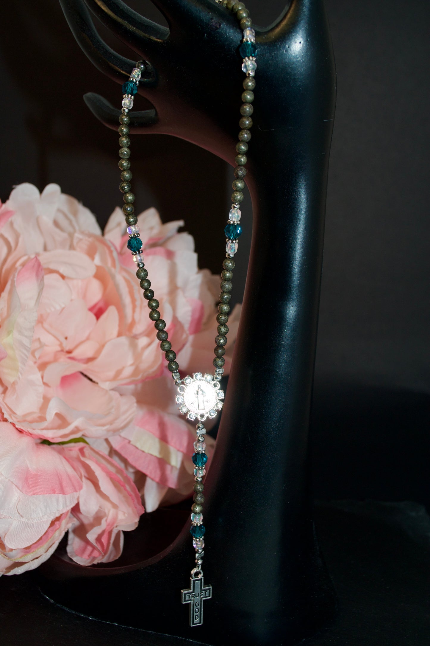 Rosary Charm for Rearview Mirror in your Car. Lobster Clasp, fits standard size mirrors