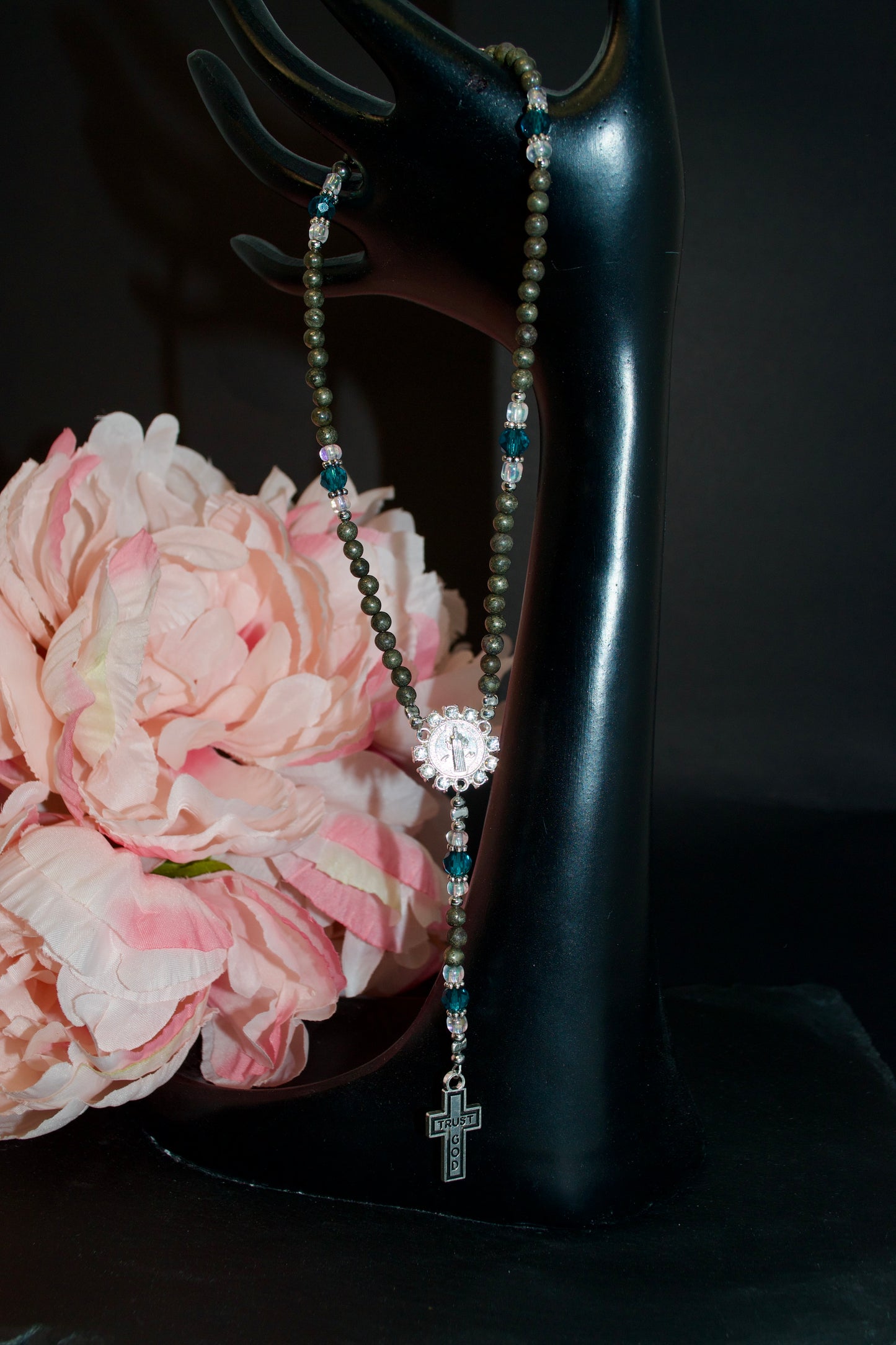 Rosary Charm for Rearview Mirror in your Car. Lobster Clasp, fits standard size mirrors