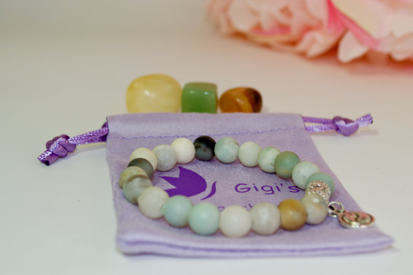 . 💚Impresionante pulsera de piedra natural de amazonita de 8 mm - Elástica y compatible con capas - Tamaños personalizados disponibles por Gigi's