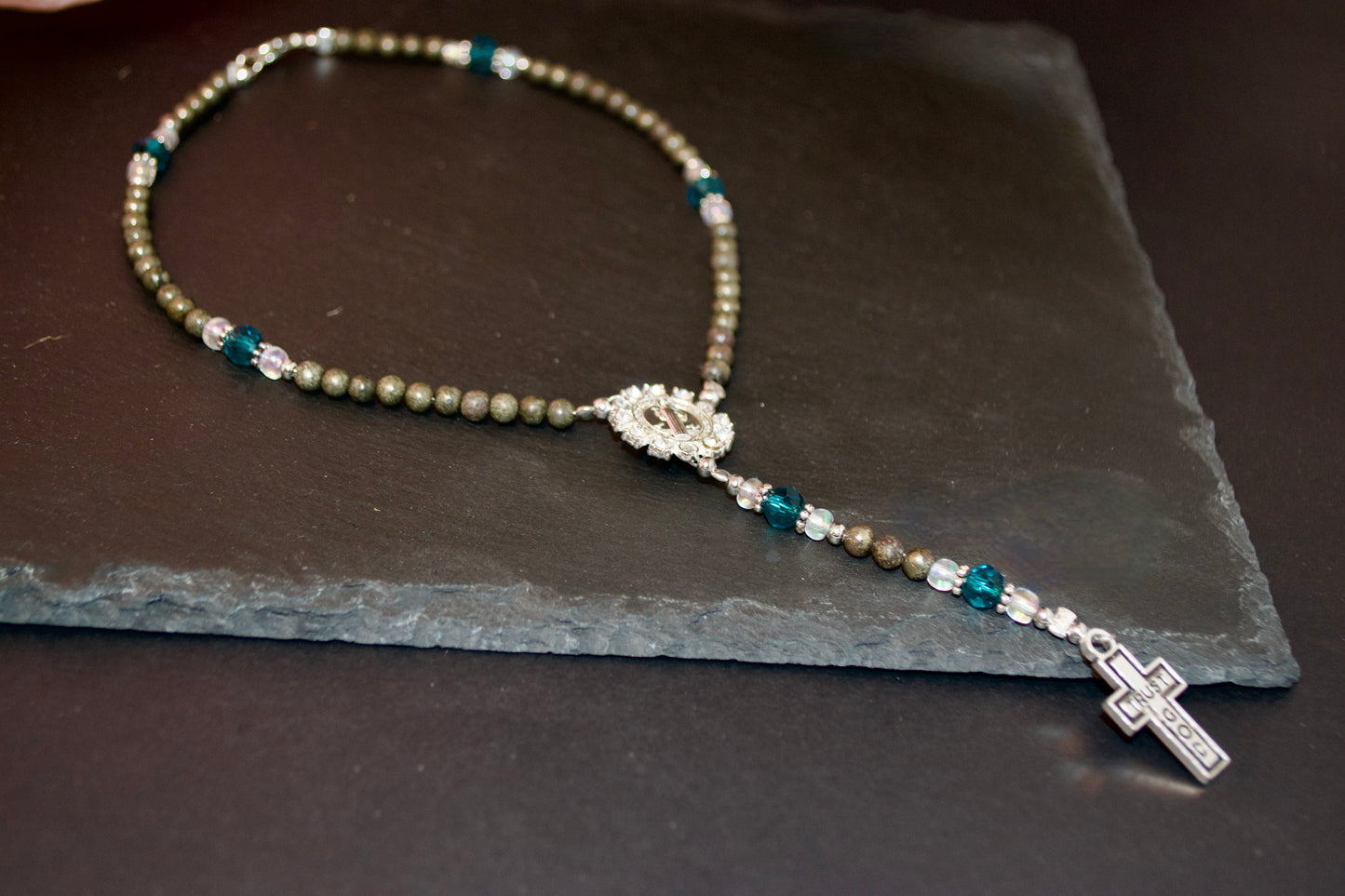 Rosary Charm for Rearview Mirror in your Car. Lobster Clasp, fits standard size mirrors