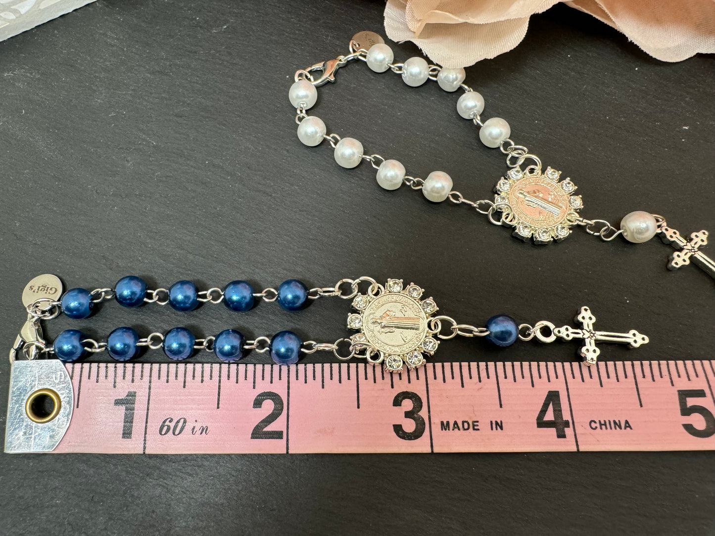 Pearl Rosaries with clasp. Small Size, Great for Baptisms, Communion, Wedding Favours. Pearl decades. Sets of 10, ships with gift box and organza bag.