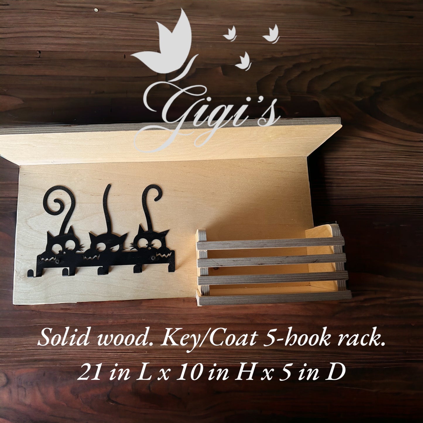 Mail Organizer/ Key Holder/ Coat Hanger. Solid Wood Organizer.  Wall Mounted. Floating Shelf Rustic Coat Rack, Practical & High- Quality. Great House Warming Gift