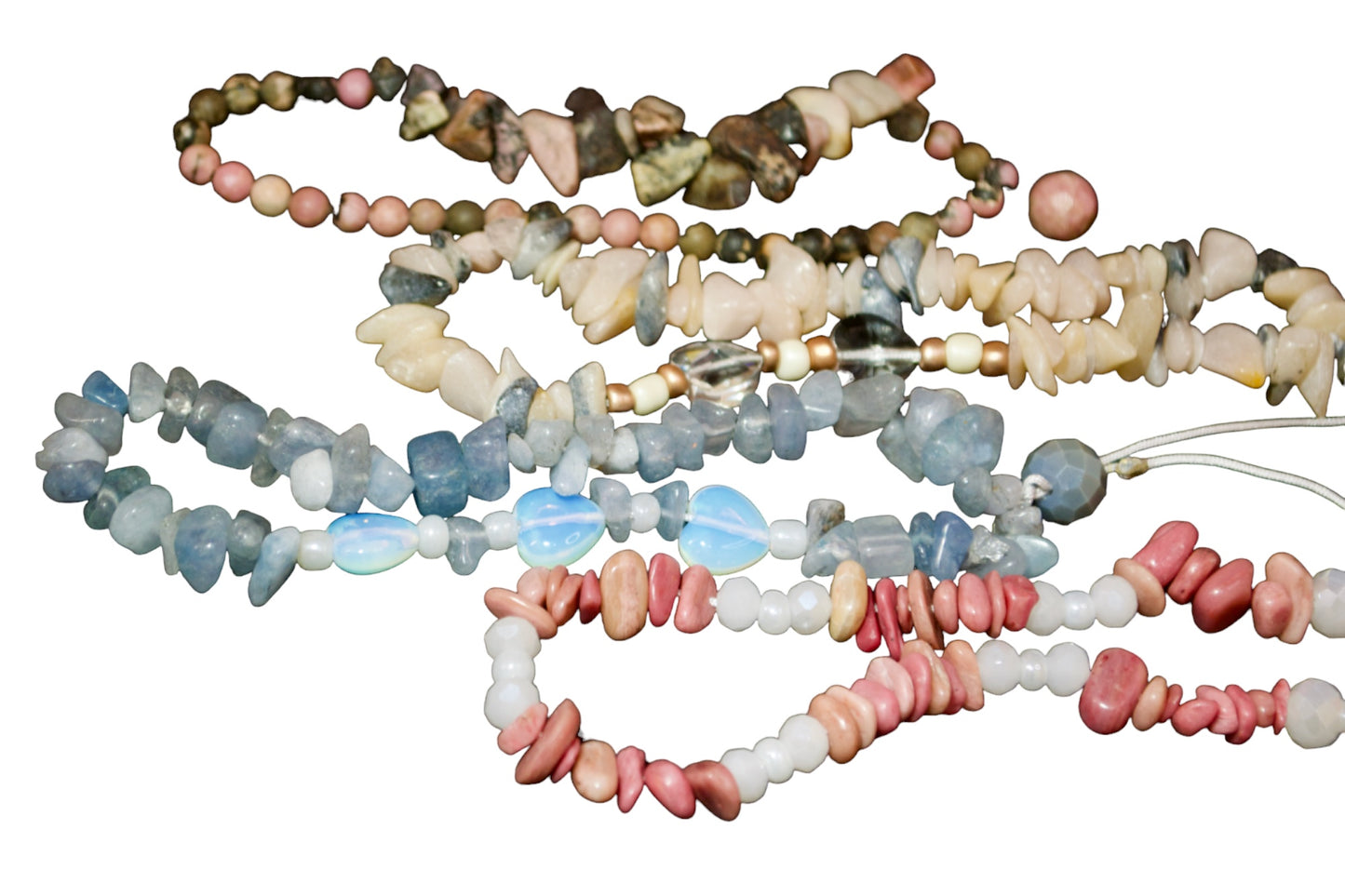 Phone Charm Strap, Natural Stone Beads, Pink Quartz Rhodonite.