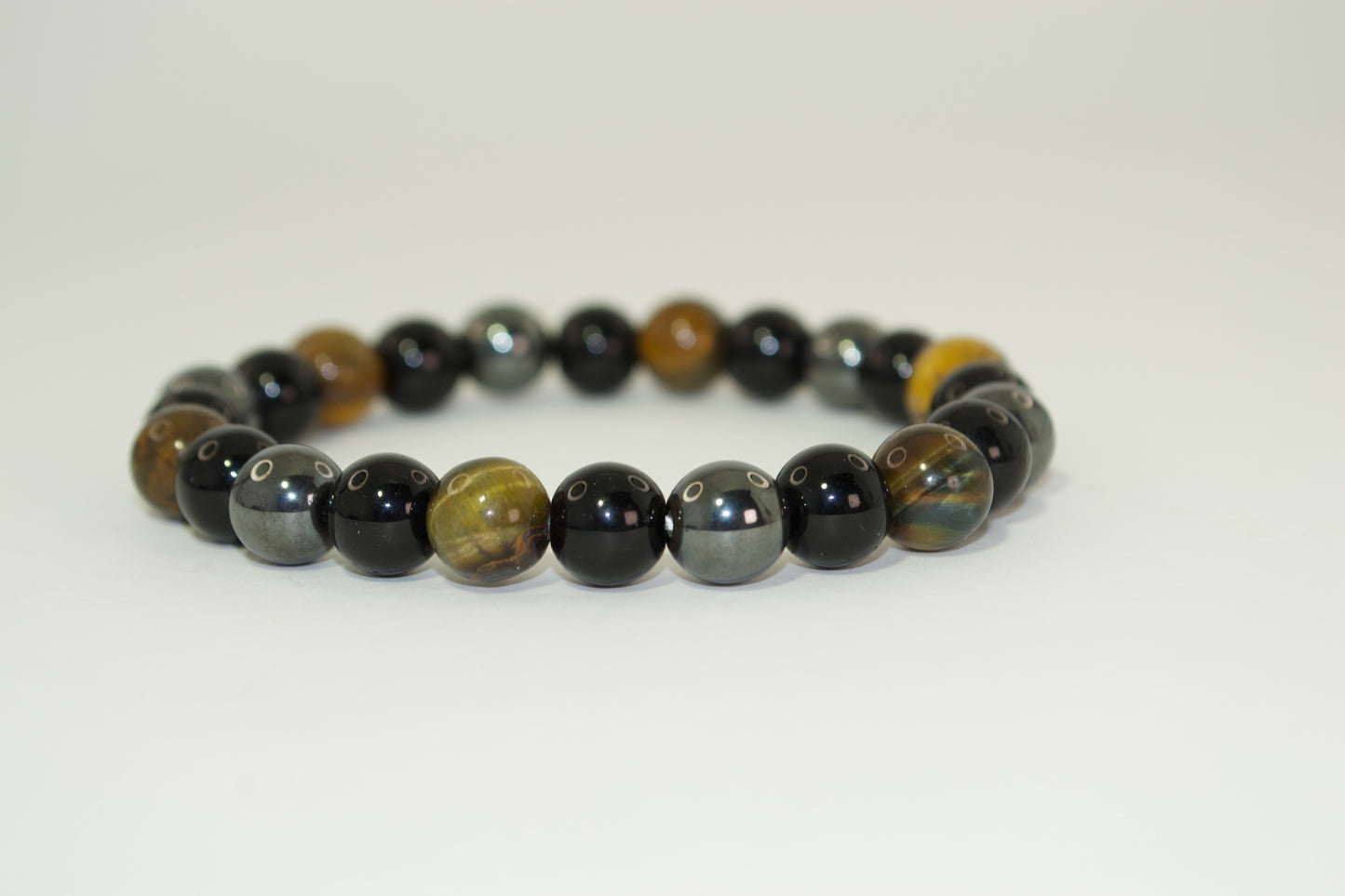 🖤☑️Pulsera de cuentas. Cristales naturales. Protección, Coraje, Energía, Pulsera con Cuentas de Piedra Natural. Ojo de Tigre, Obsidiana Negra, Roca de Lava, Hematites, 8mm. Banda elástica, Piedras preciosas - de Gigi's