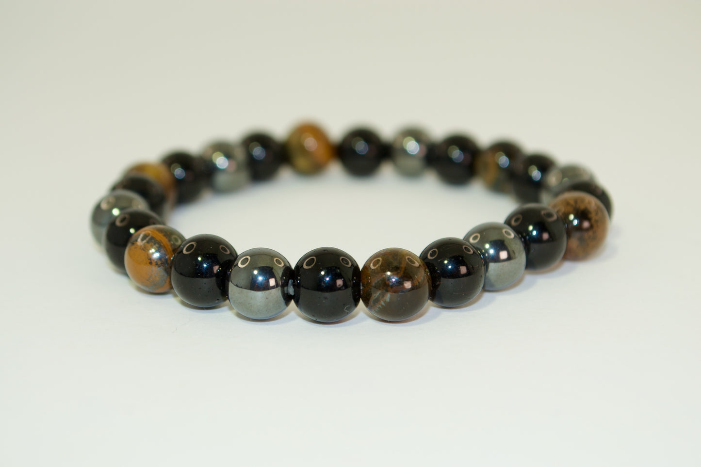 🖤☑️Pulsera de cuentas. Cristales naturales. Protección, Coraje, Energía, Pulsera con Cuentas de Piedra Natural. Ojo de Tigre, Obsidiana Negra, Roca de Lava, Hematites, 8mm. Banda elástica, Piedras preciosas - de Gigi's