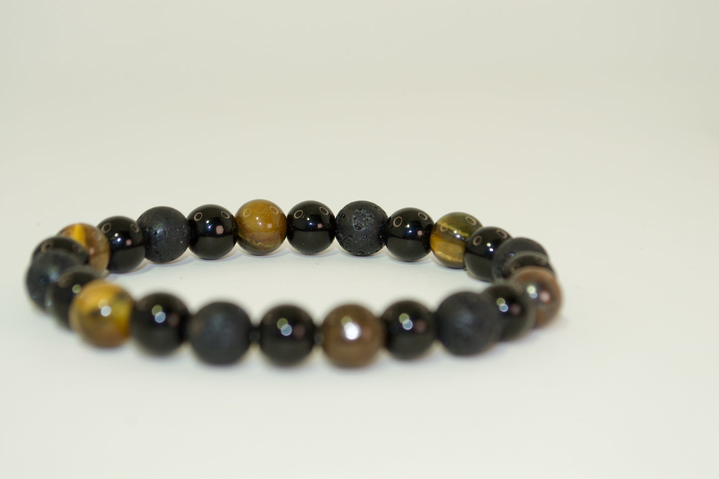 🖤☑️Pulsera de cuentas. Cristales naturales. Protección, Coraje, Energía, Pulsera con Cuentas de Piedra Natural. Ojo de Tigre, Obsidiana Negra, Roca de Lava, Hematites, 8mm. Banda elástica, Piedras preciosas - de Gigi's