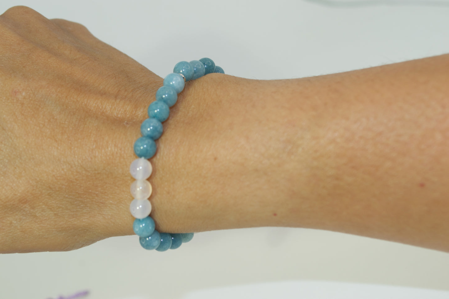 Natural Stone - Aquamarine and Stripe Agate Elastic Bracelet