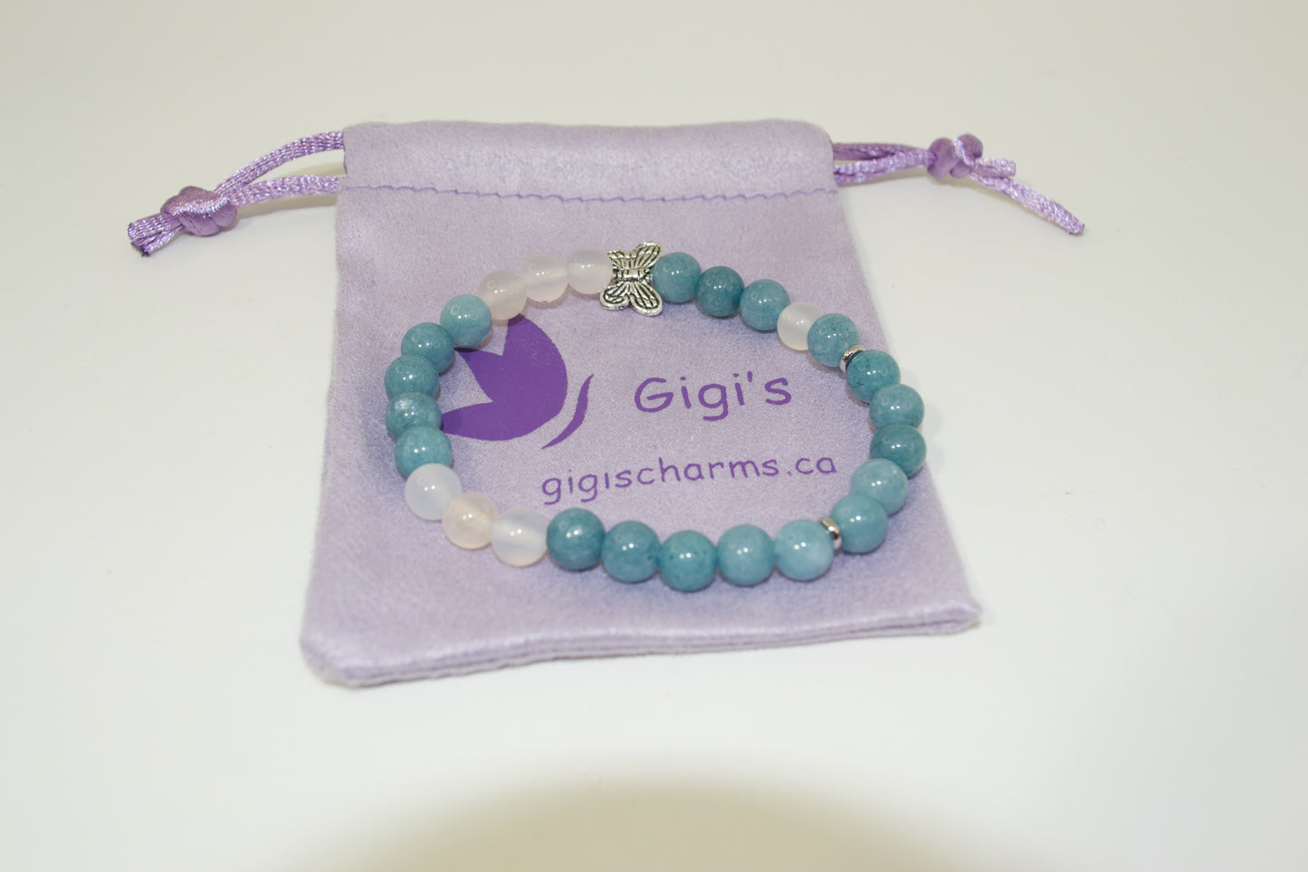 Natural Stone - Aquamarine and Stripe Agate Elastic Bracelet
