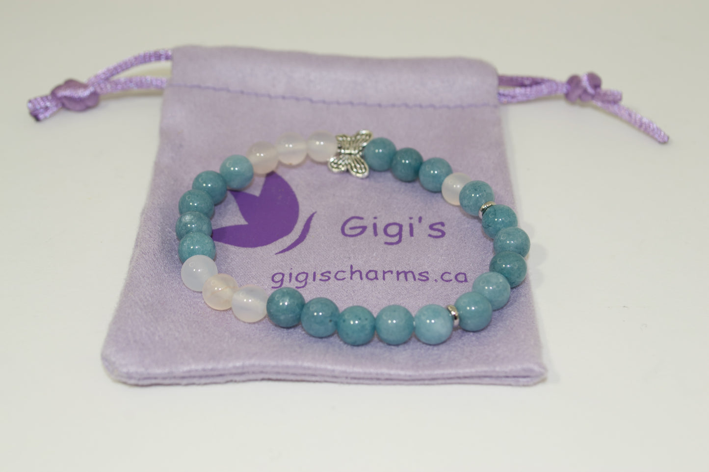 Natural Stone - Aquamarine and Stripe Agate Elastic Bracelet