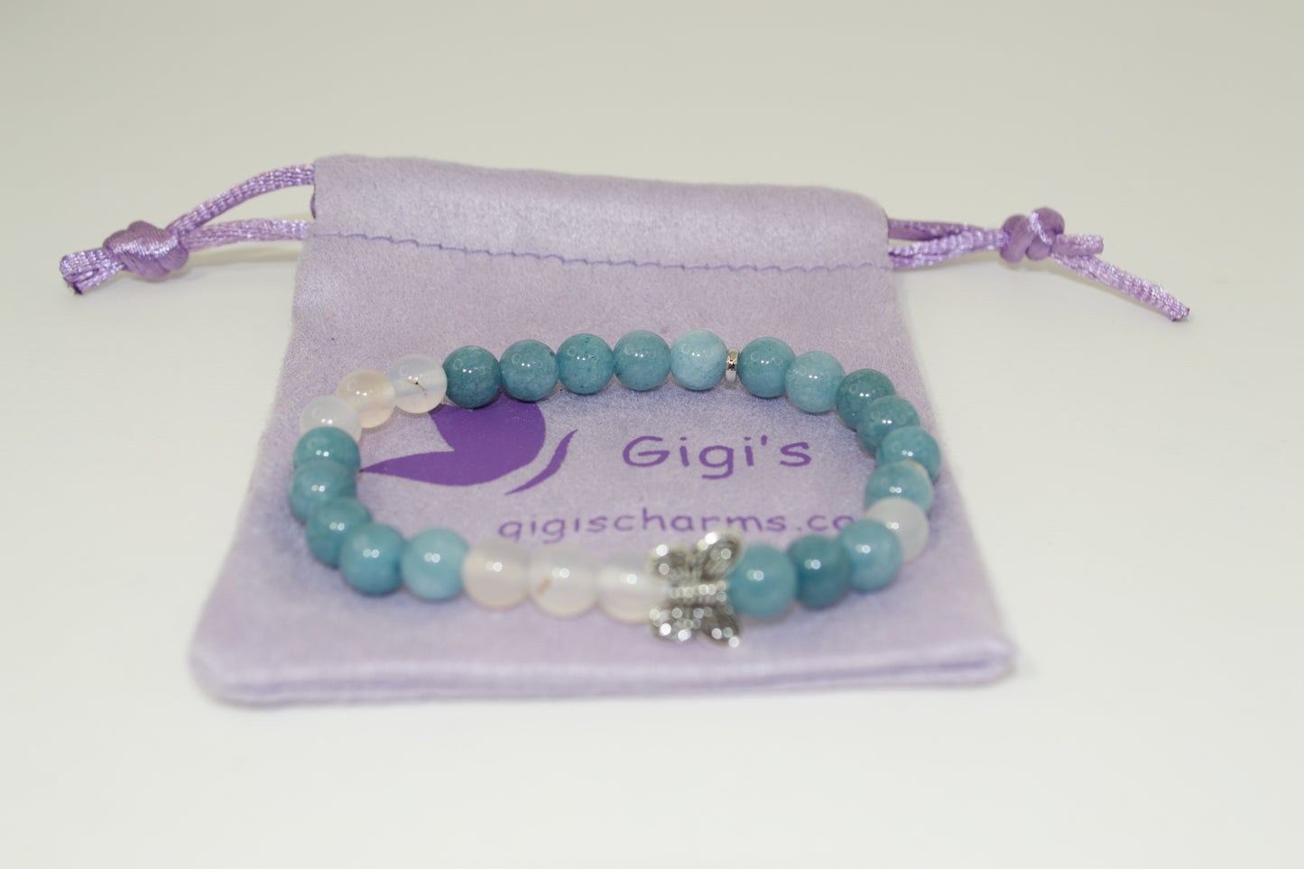 Natural Stone - Aquamarine and Stripe Agate Elastic Bracelet