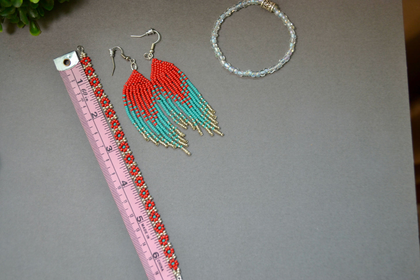 Tassel / Fringe earrings, beaded drop style, statement earrings, daisy seed flower bracelet by Gigi's