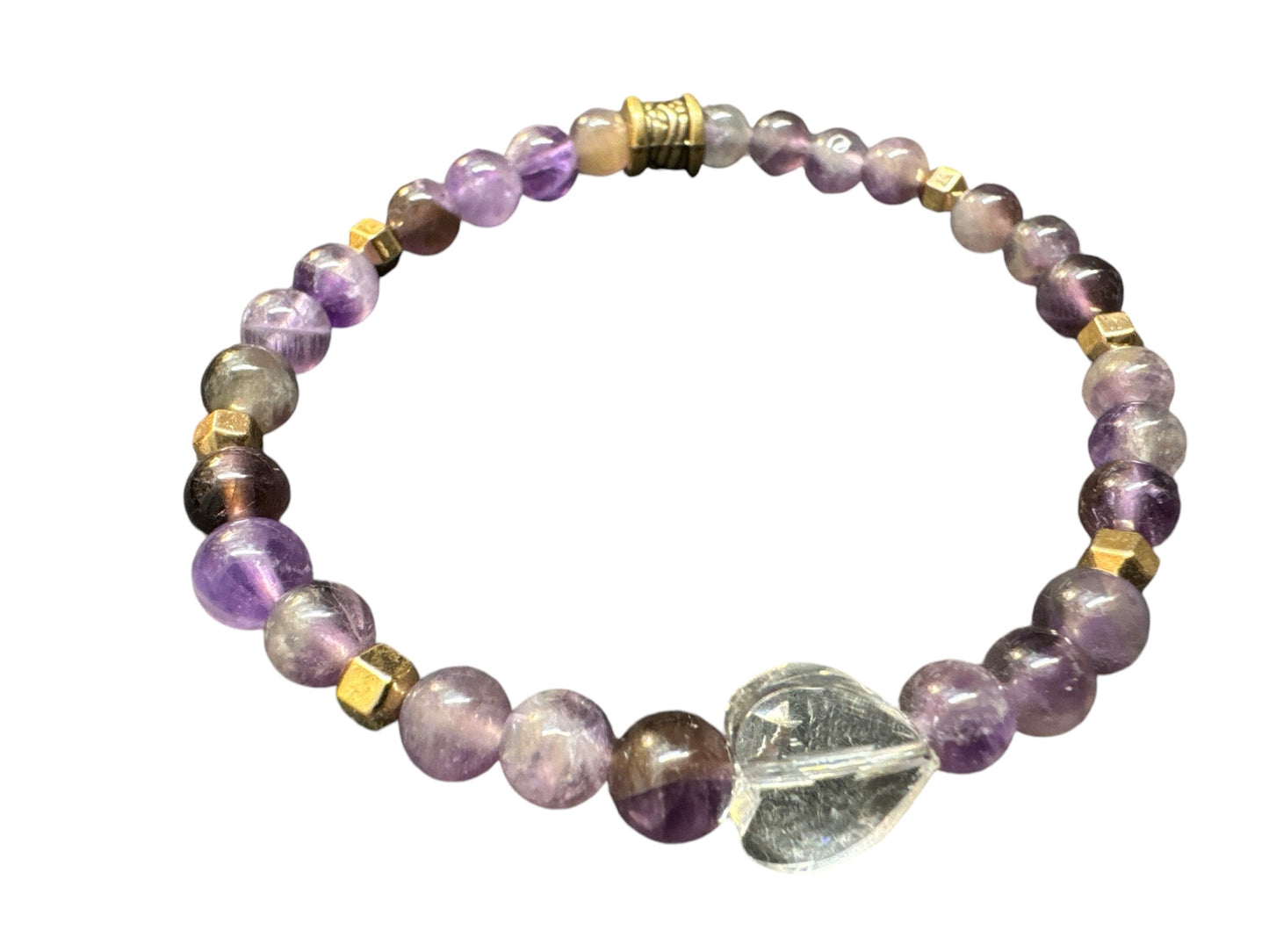 Tranquilidad Divina: Pulsera de piedra de amatista con cordón elástico de 6 mm hecha a mano con dijes de Gigi's