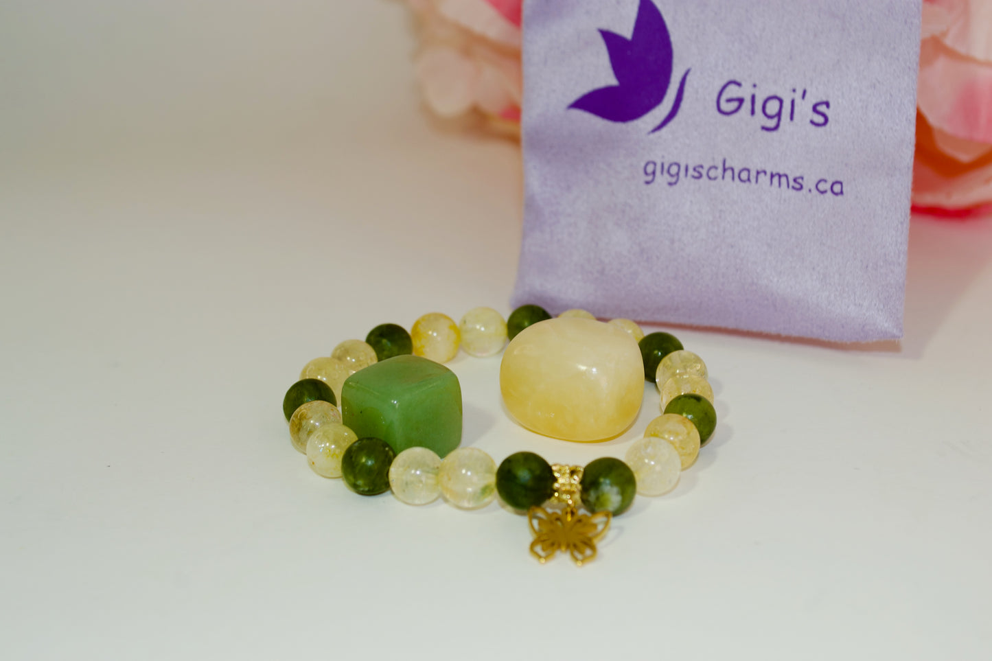 Pulsera de abundancia. Jade y Citrino. Atrae el éxito y la suerte. Energía curativa. Pulsera de jade verde y citrino que admite capas de Gigi's