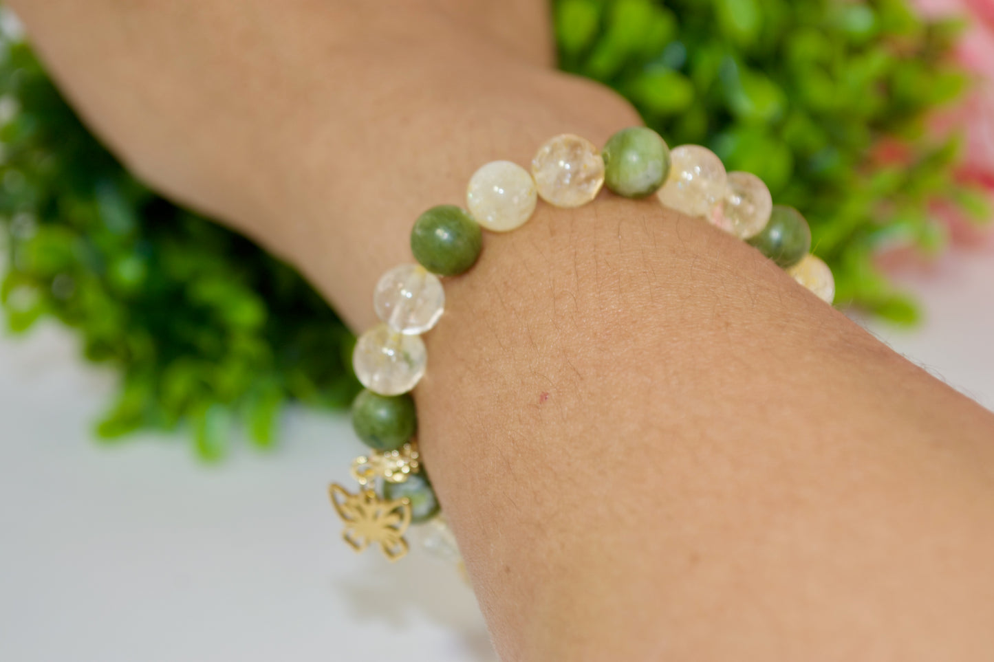 Pulsera de abundancia. Jade y Citrino. Atrae el éxito y la suerte. Energía curativa. Pulsera de jade verde y citrino que admite capas de Gigi's