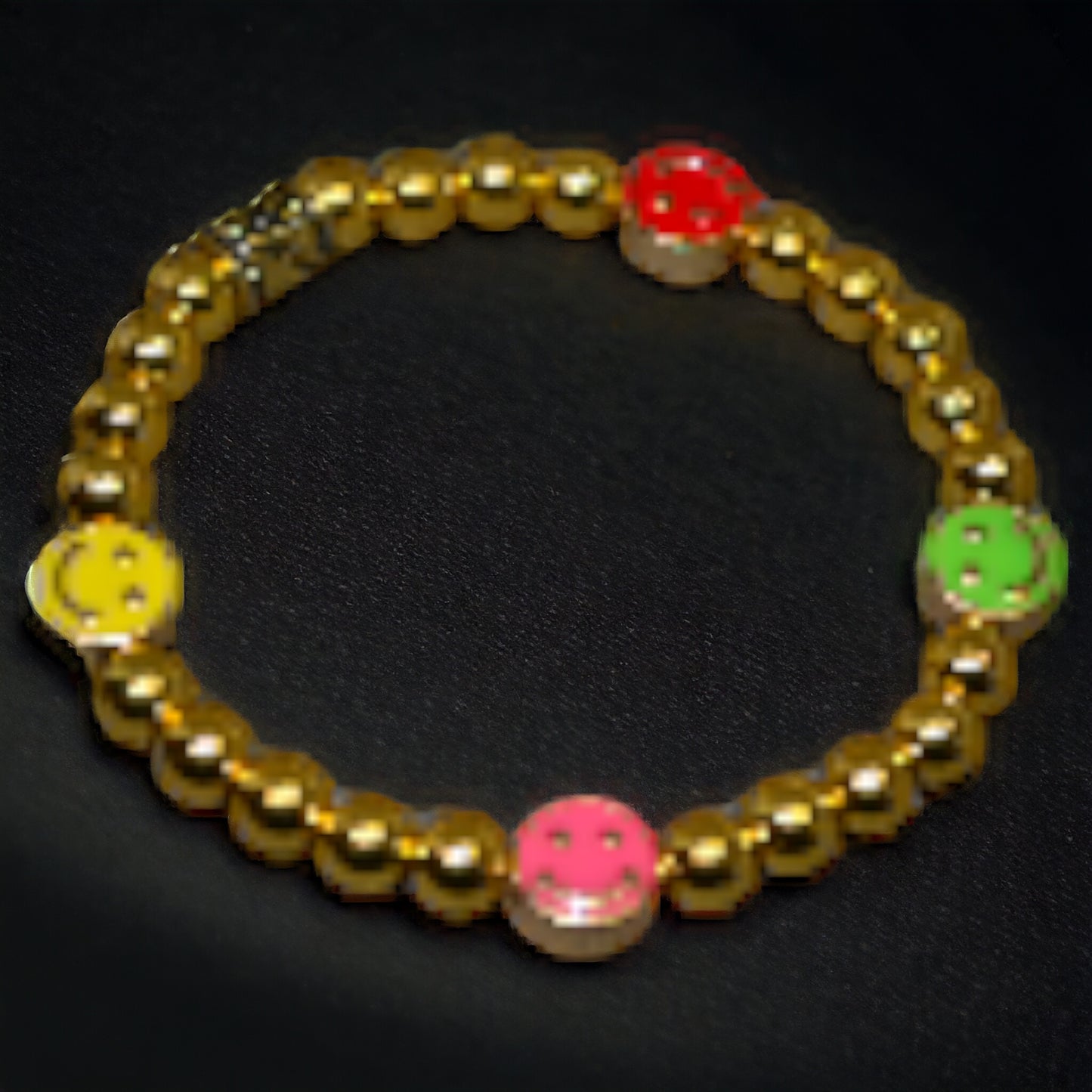 Personalized, Custom Word, beaded bracelet square letter. Elastic / stackable black/gold and gold/beige theme.