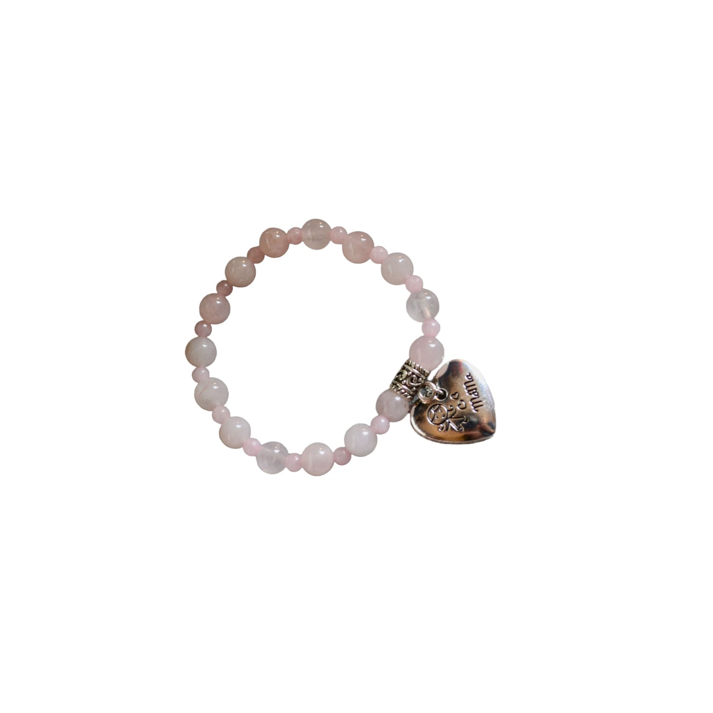 Pulsera Mama de cuarzo rosa hecha a mano con dije de Gigi's