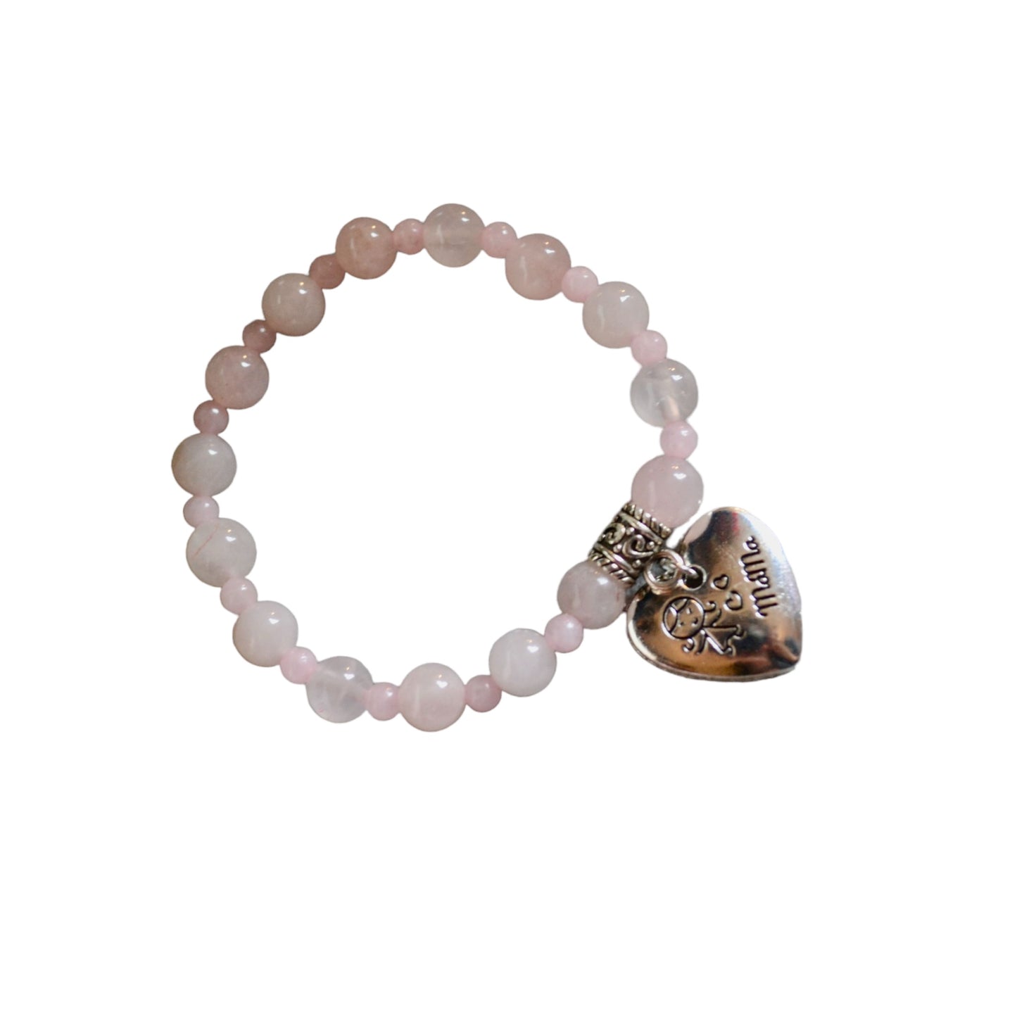 Pulsera Mama de cuarzo rosa hecha a mano con dije de Gigi's