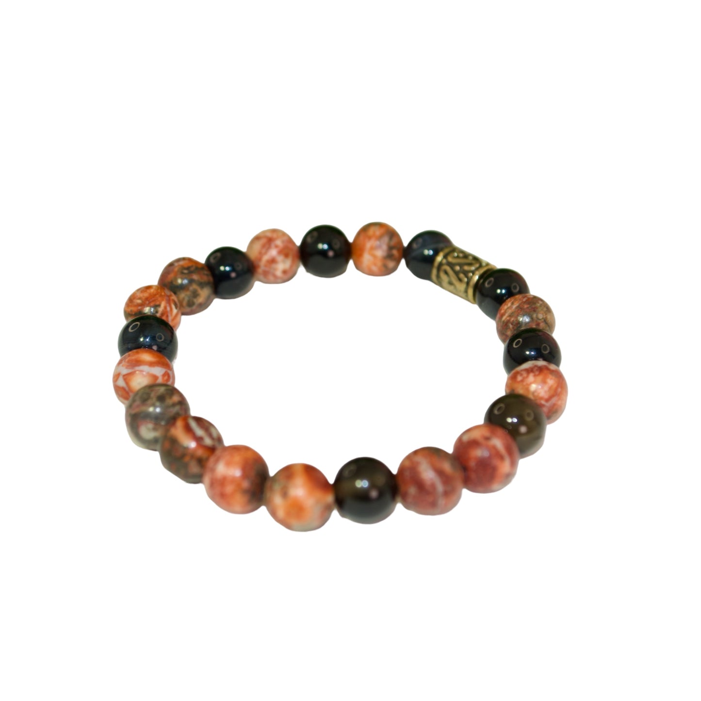 . 🍂Pulsera de piedra natural de jaspe leopardo y obsidiana negra de 8 mm - Elástica y compatible con capas - Tamaños personalizados disponibles por Gigi's