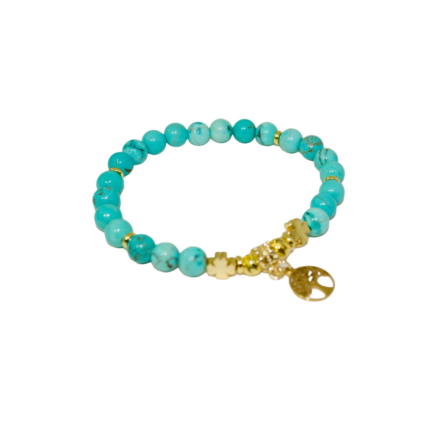 .🧚🏻 Pulsera elástica de piedras preciosas de color turquesa con detalles en oro. Gran idea de regalo para ella. Accesorios conscientes, bienestar bohemio. Gigi