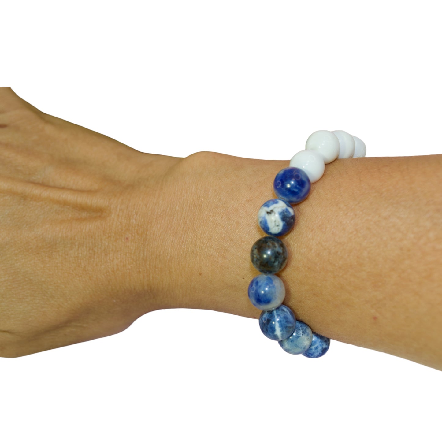 . 🦋Elegante pulsera de piedra natural de concha blanca y sodalita de 8 mm - Elástica y compatible con capas - Tamaños personalizados disponibles por Gigi's