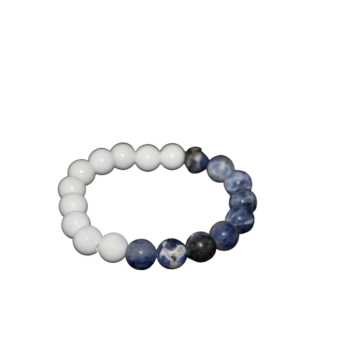 . 🦋Elegante pulsera de piedra natural de concha blanca y sodalita de 8 mm - Elástica y compatible con capas - Tamaños personalizados disponibles por Gigi's