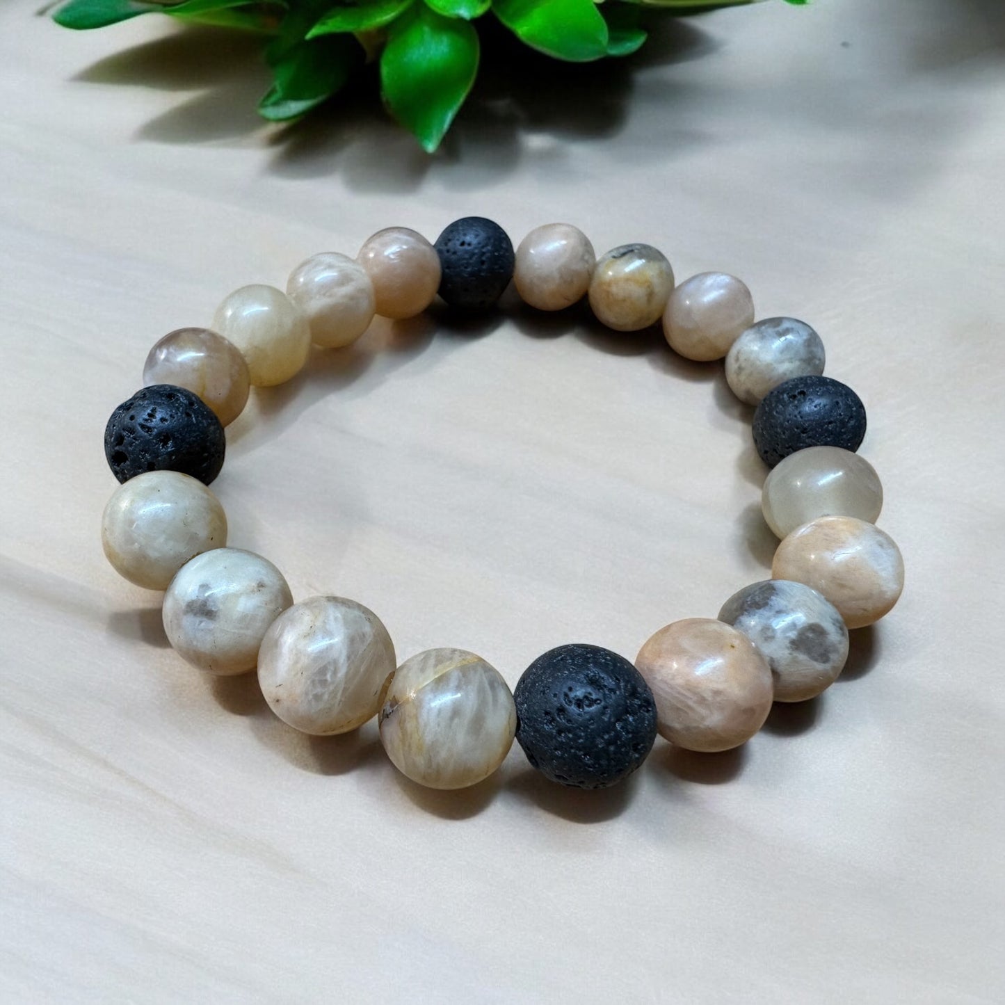 Natural Stone - Sunstone and Lava Stone Bracelet