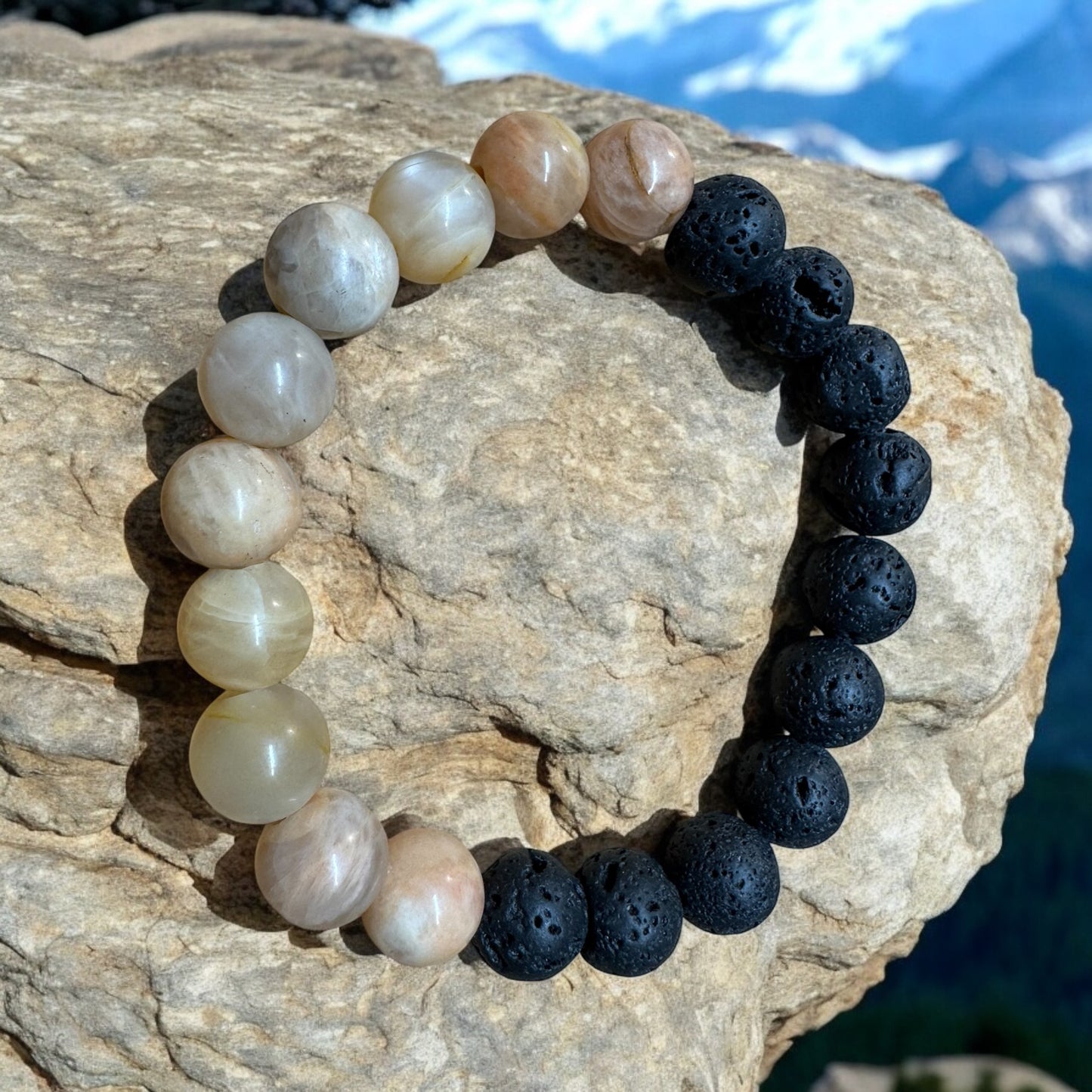 Natural Stone - Sunstone and Lava Stone Bracelet
