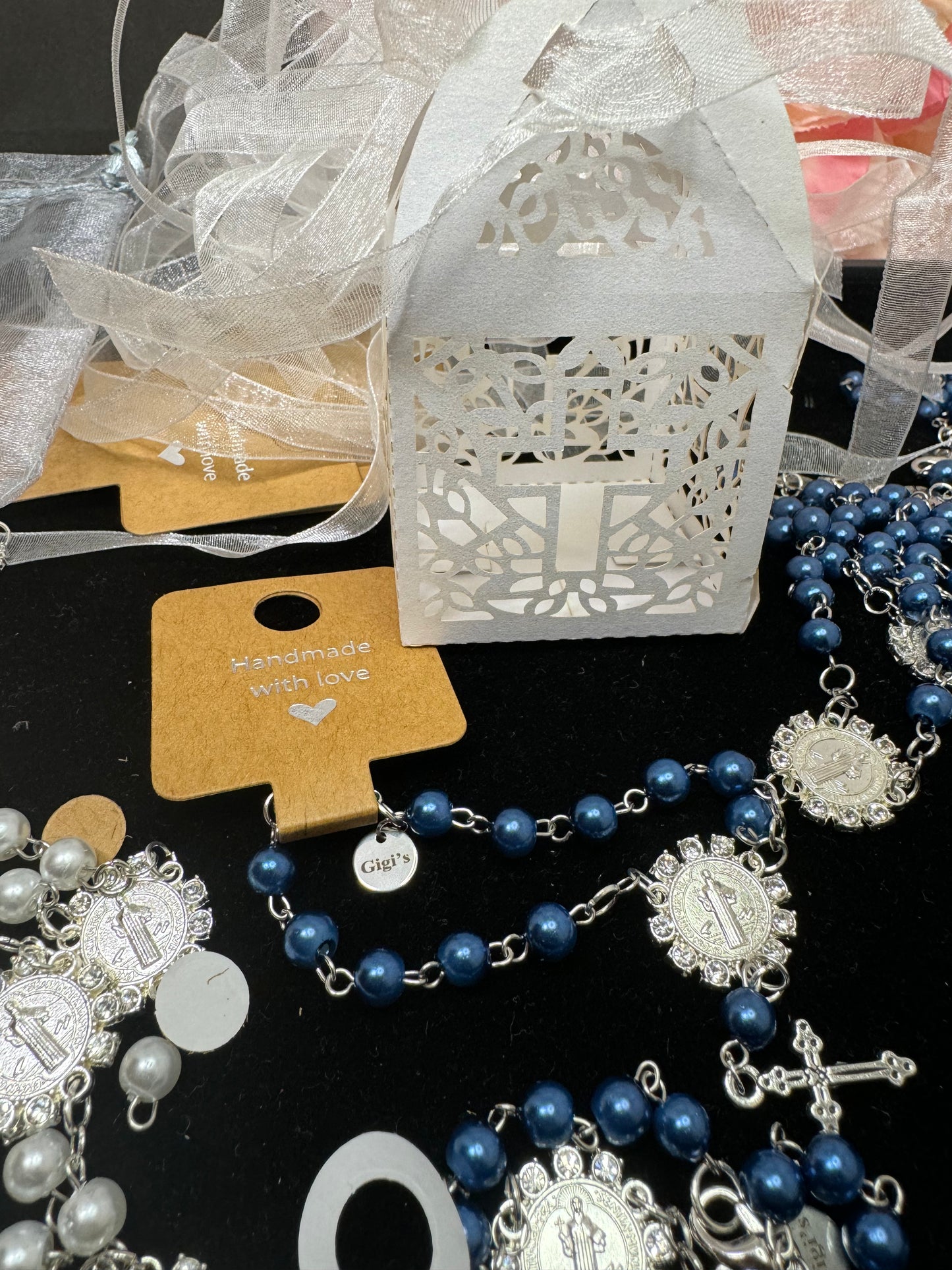 Pearl Rosaries with clasp. Small Size, Great for Baptisms, Communion, Wedding Favours. Pearl decades. Sets of 10, ships with gift box and organza bag.