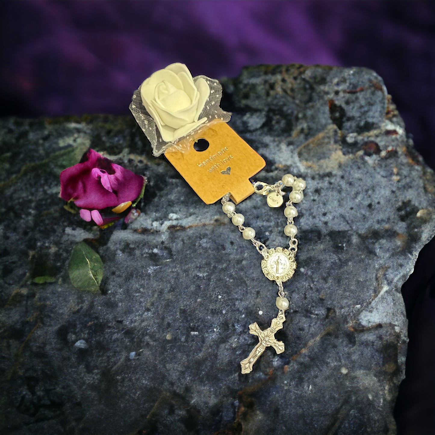 Pearl Rosaries with clasp. Small Size, Great for Baptisms, Communion, Wedding Favours. Pearl decades. Sets of 10, ships with gift box and organza bag.