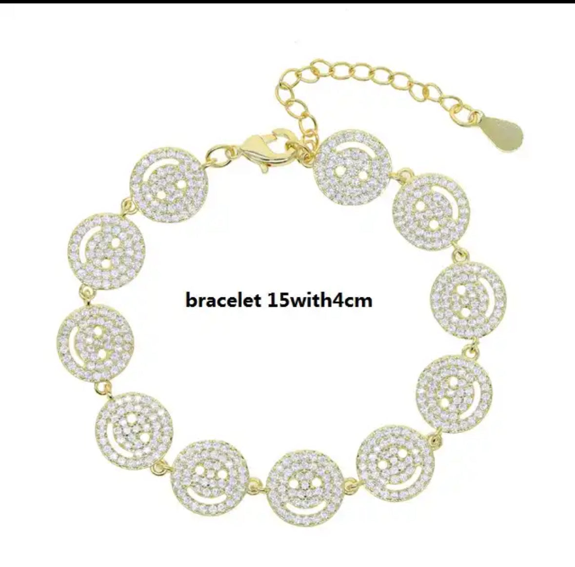 Happy Vibes. Smiley Face, Gold-Plated, Silver Bracelet, Features Cubic Zirconia Detailing. Positive Vibes.  2024 Summer Must-Have Trend. Adjustable, Fashionista