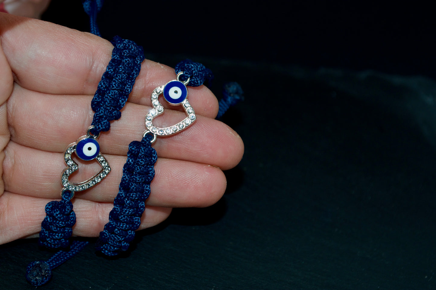 Evil Eye Bracelets. Set of 2  Coordinating Couple Adjustable Jewelry. Friendship Meaningful Custom Gifts. Everyday gifts